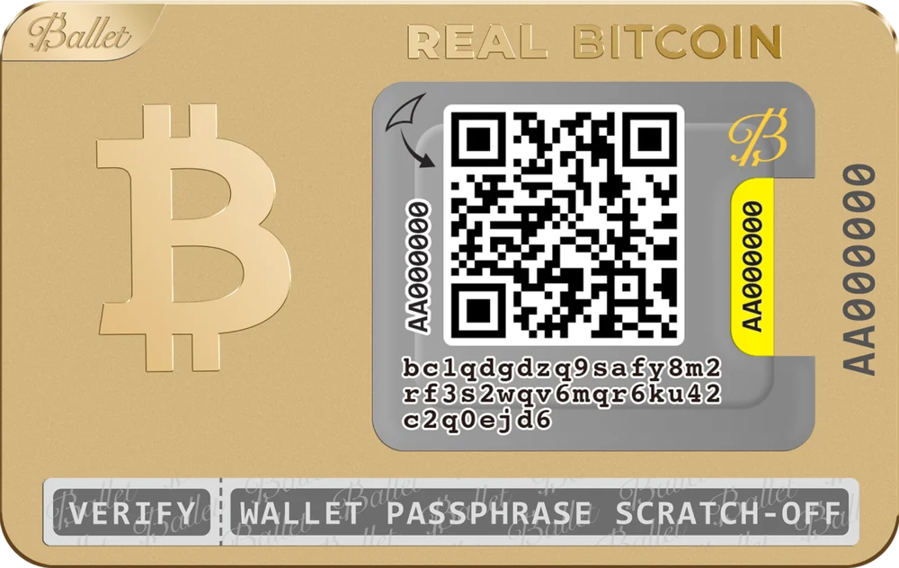 24K gold-plated Ballet Bitcoin card, front